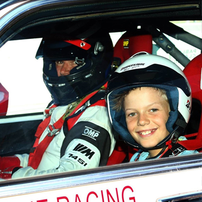 DAD AND SON IN RACE CAR